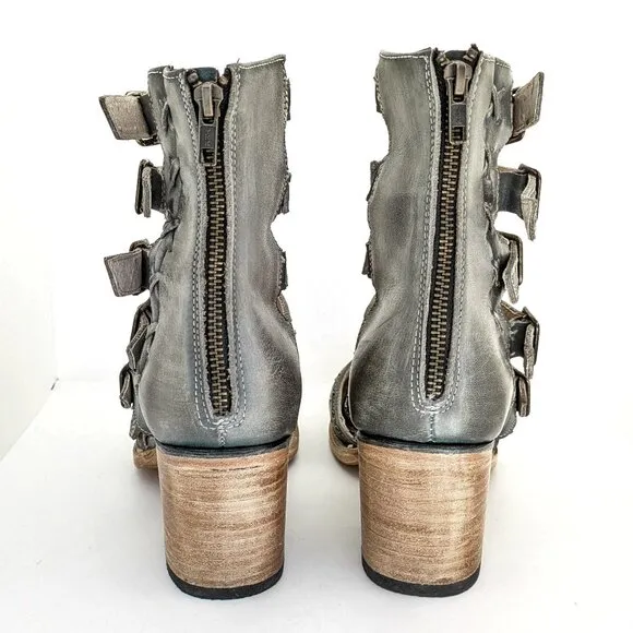 Freebird Salty Size 11, Studded Strappy Closed Toe Sandal, Western, Gray Leather
