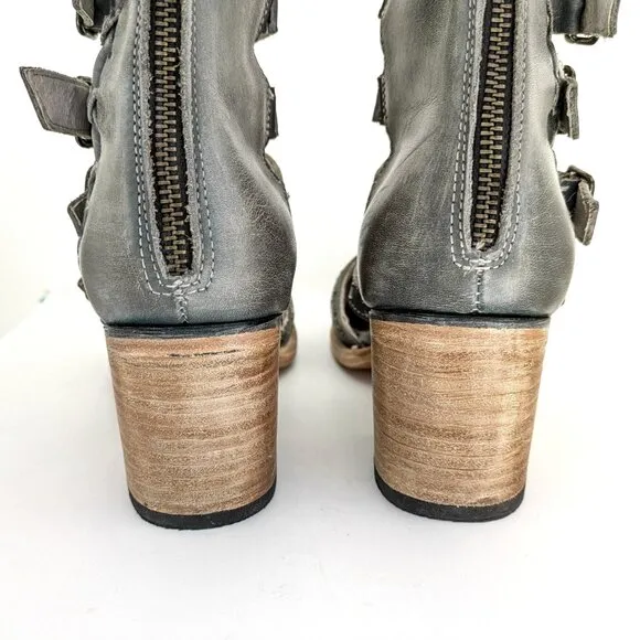 Freebird Salty Size 11, Studded Strappy Closed Toe Sandal, Western, Gray Leather