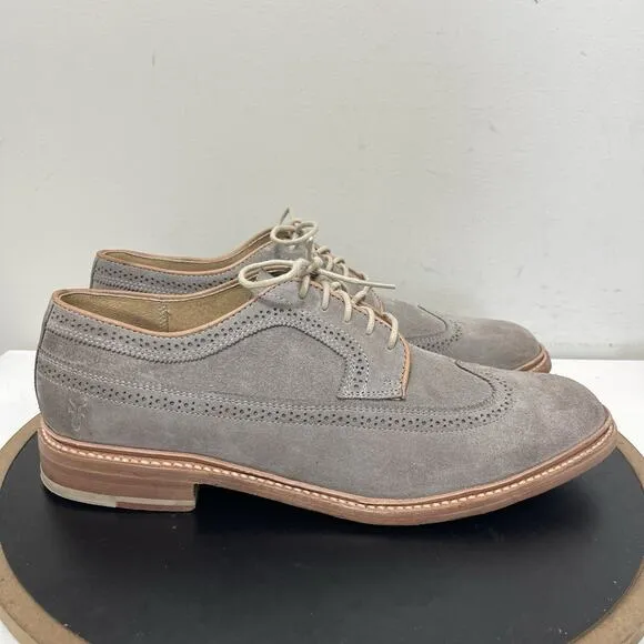 Frye Shoes Men 12 D James Gray Suede Leather Oxford Wingtip Goodyear Welt