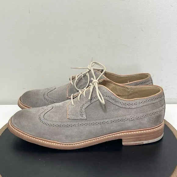 Frye Shoes Men 12 D James Gray Suede Leather Oxford Wingtip Goodyear Welt