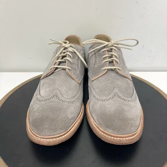 Frye Shoes Men 12 D James Gray Suede Leather Oxford Wingtip Goodyear Welt