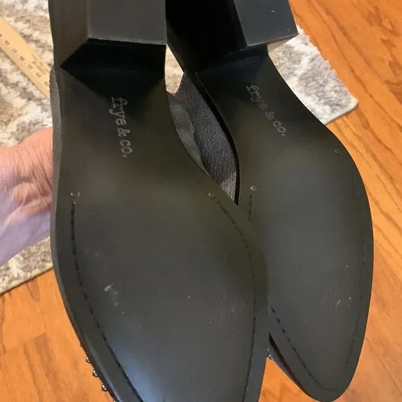 Frye &amp; Co Size 11 Phoenix pewter heeled studded mule shoes NWOT