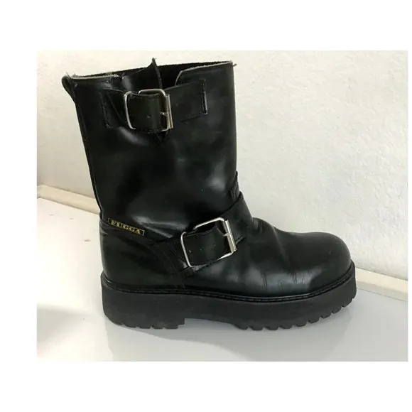 FUGGA Mens 8.5 Hunter Green Leather Boots Y2K