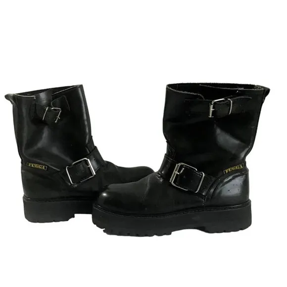 FUGGA Mens 8.5 Hunter Green Leather Boots Y2K