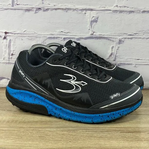 GDEFY Gravity Defyer Mighty Walk Black Blue Walking Shoes Men's 9.5 Extra Wide