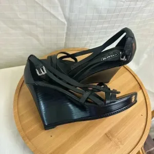 Genuine Coach Black Platform Wedge Sandals Women’s Size 9.5B Euc