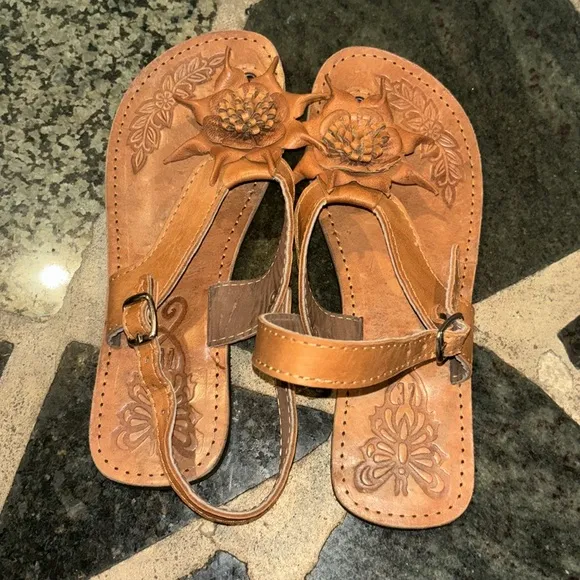 Genuine raw leather flat sandal size 37 = US 6- 6.5