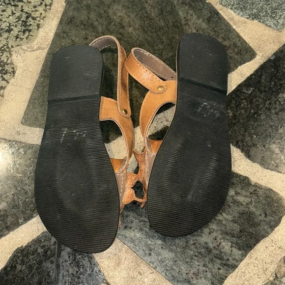 Genuine raw leather flat sandal size 37 = US 6- 6.5