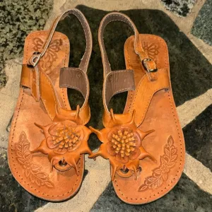 Genuine raw leather flat sandal size 37 = US 6- 6.5