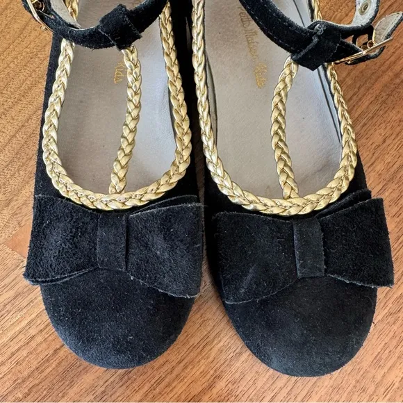 Girl's Empress Noir Suede Bow Mary Jane Dress Flats. Euro Size 30 / US 12.5