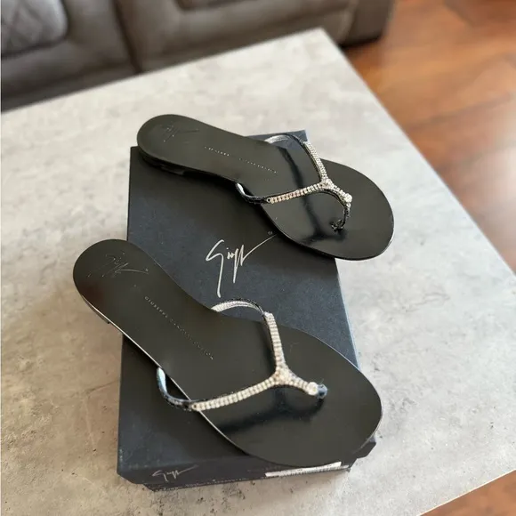 Giuseppe Zanotti Black Sandals with Silver Accents