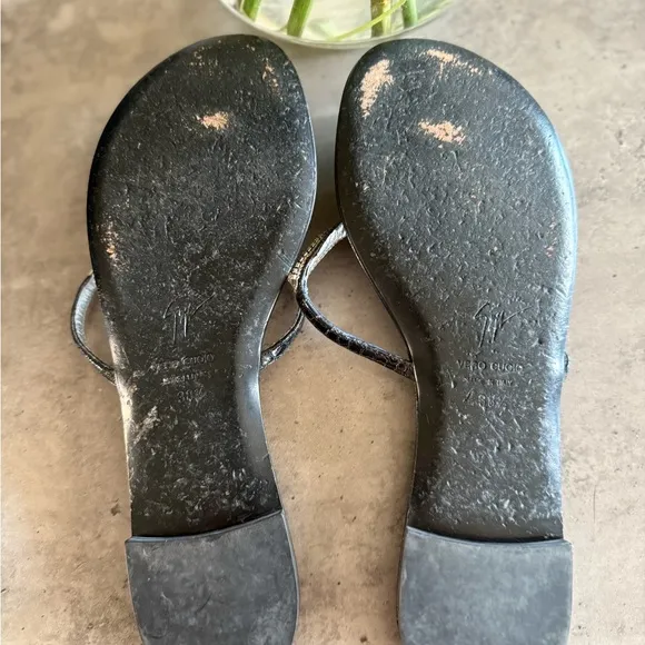 Giuseppe Zanotti Black Sandals with Silver Accents