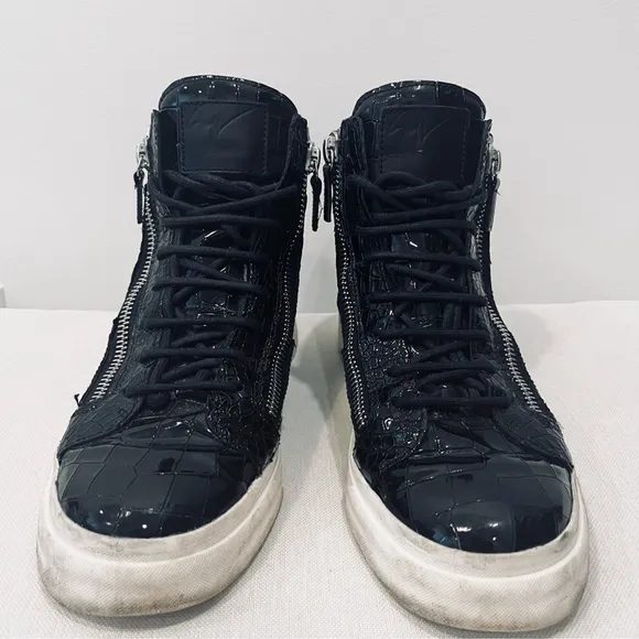 Giuseppe Zanotti Kriss Black Croc Patent Leather Zip High Top Sneakers EU 41 / 8