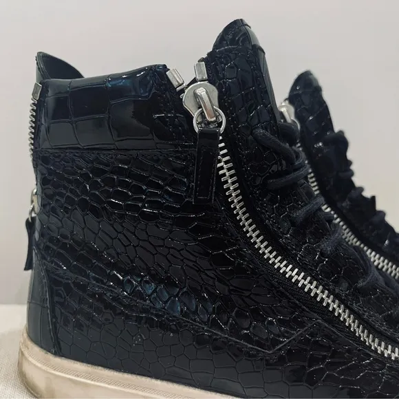Giuseppe Zanotti Kriss Black Croc Patent Leather Zip High Top Sneakers EU 41 / 8