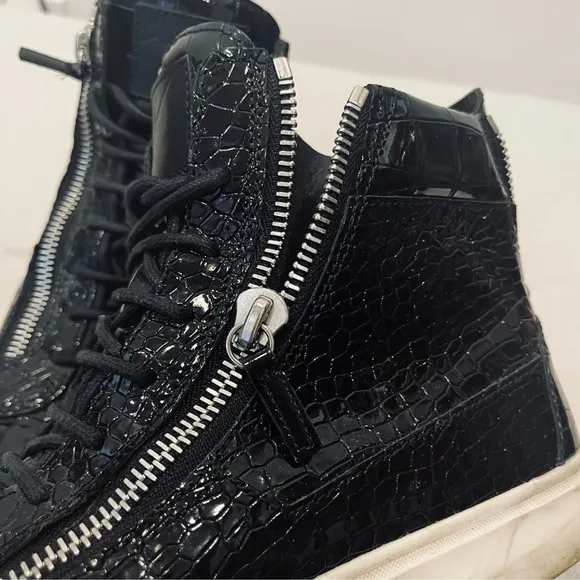 Giuseppe Zanotti Kriss Black Croc Patent Leather Zip High Top Sneakers EU 41 / 8