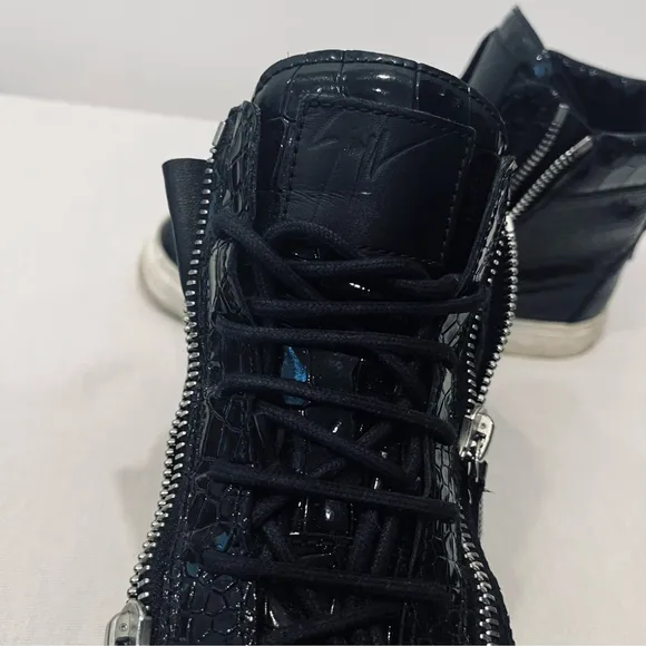 Giuseppe Zanotti Kriss Black Croc Patent Leather Zip High Top Sneakers EU 41 / 8