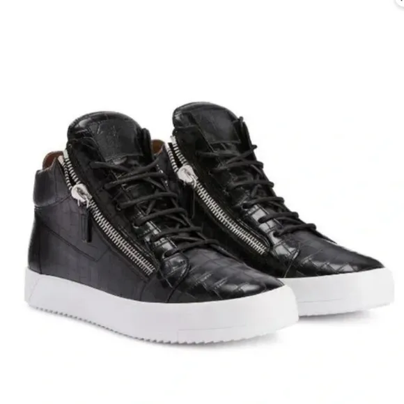 Giuseppe Zanotti Kriss Black Croc Patent Leather Zip High Top Sneakers EU 41 / 8