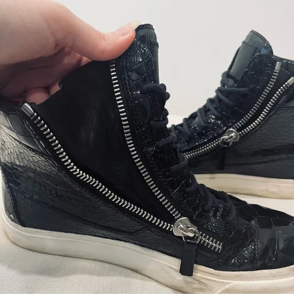 Giuseppe Zanotti Kriss Black Croc Patent Leather Zip High Top Sneakers EU 41 / 8