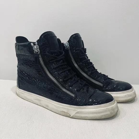 Giuseppe Zanotti Kriss Black Croc Patent Leather Zip High Top Sneakers EU 41 / 8