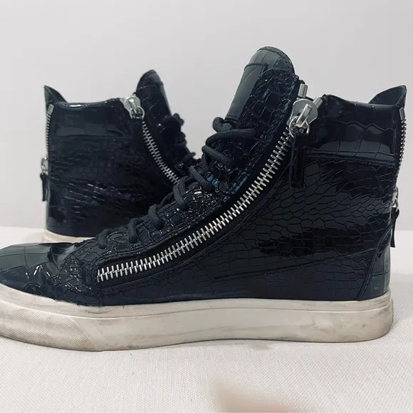 Giuseppe Zanotti Kriss Black Croc Patent Leather Zip High Top Sneakers EU 41 / 8