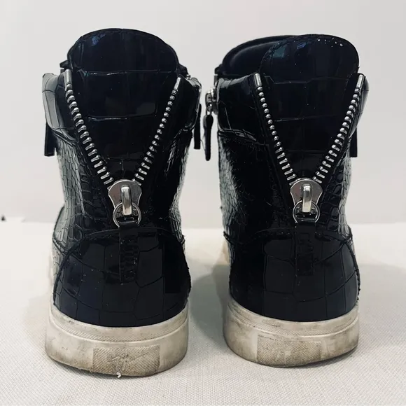 Giuseppe Zanotti Kriss Black Croc Patent Leather Zip High Top Sneakers Unisex