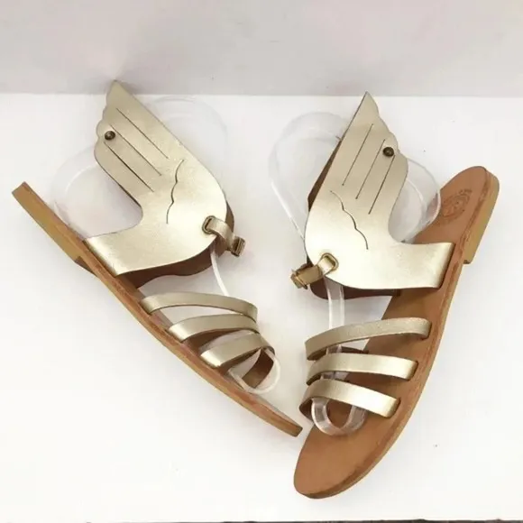 Gold Leather‎ Winged Greek Sandals Women’s Size 37 (US Women’s 6.5/7)