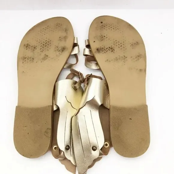 Gold Leather‎ Winged Greek Sandals Women’s Size 37 (US Women’s 6.5/7)