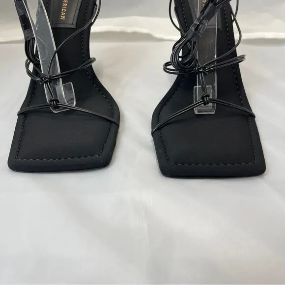 Good American Caged Slanted Sandal Heels Tie Up