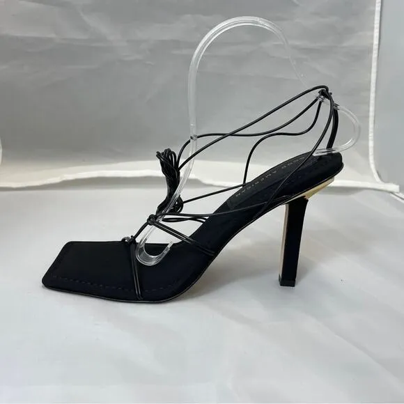 Good American Caged Slanted Sandal Heels Tie Up