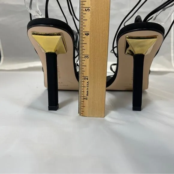 Good American Caged Slanted Sandal Heels Tie Up
