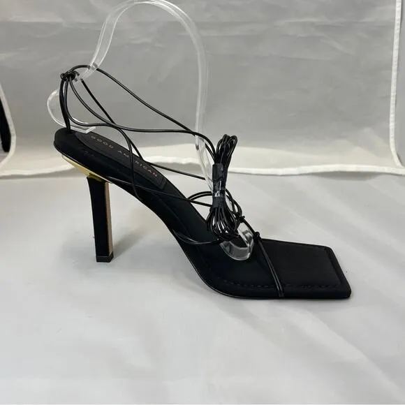 Good American Caged Slanted Sandal Heels Tie Up