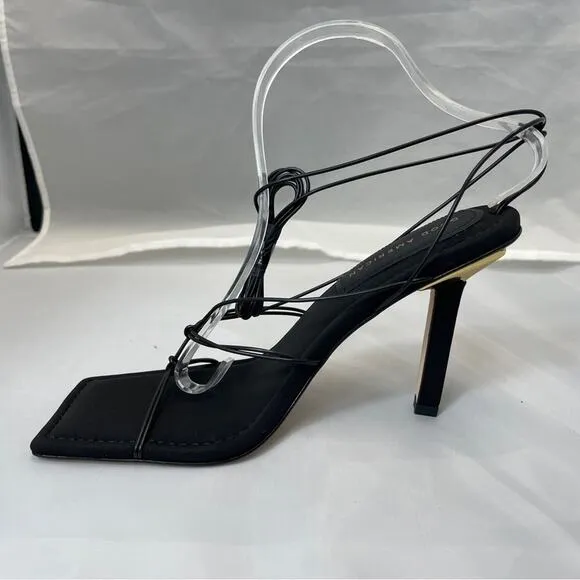 Good American Caged Slanted Sandal Heels Tie Up