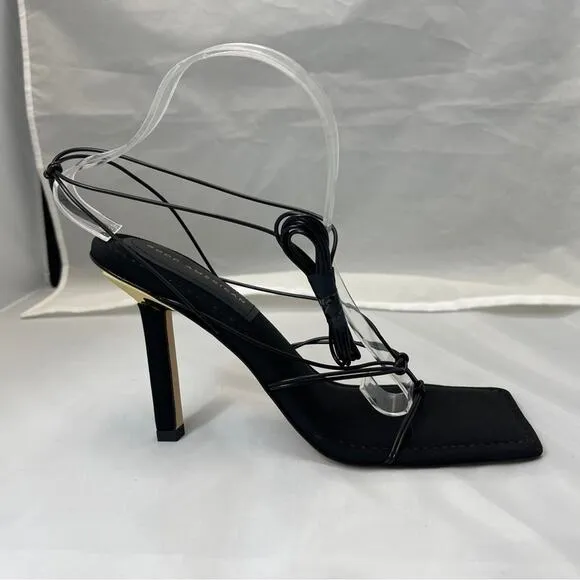 Good American Caged Slanted Sandal Heels Tie Up