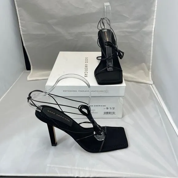 Good American Caged Slanted Sandal Heels Tie Up