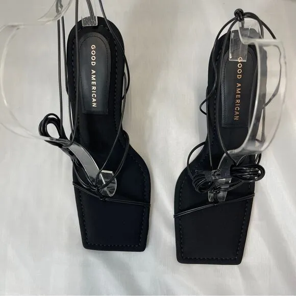 Good American Caged Slanted Sandal Heels Tie Up