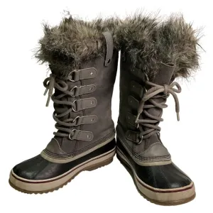 GRAY SOREL BOOTS SZ 6 SUEDE FAUX FUR TRIM JOAN OF ARTIC WEATHER WATERPROOF WOMEN