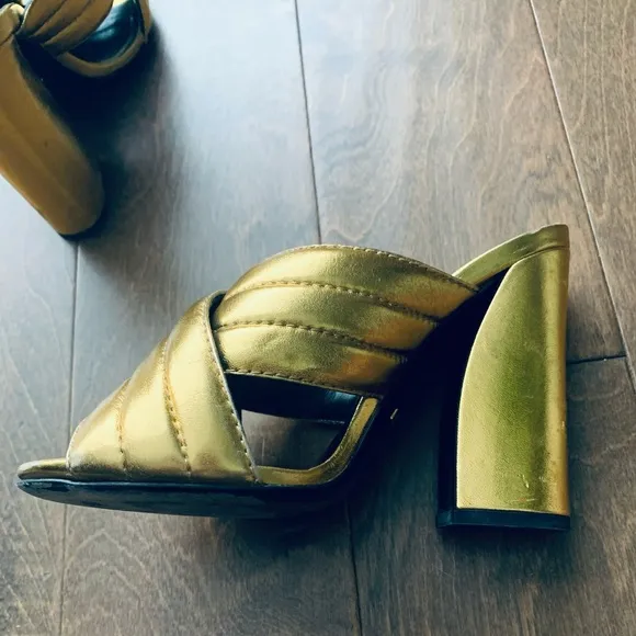 Gucci Napa Silk Gold Mules, size 38
