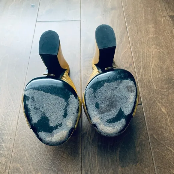 Gucci Napa Silk Gold Mules, size 38