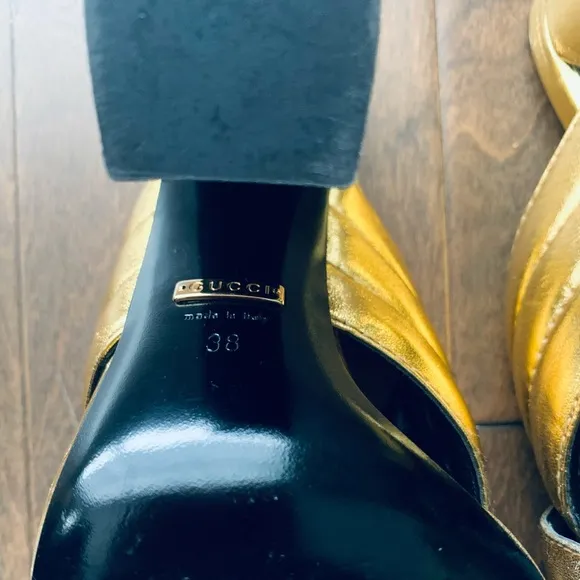 Gucci Napa Silk Gold Mules, size 38