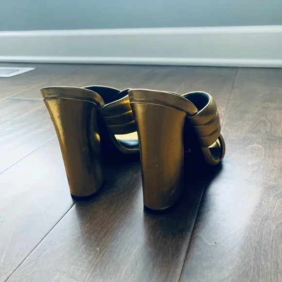 Gucci Napa Silk Gold Mules, size 38