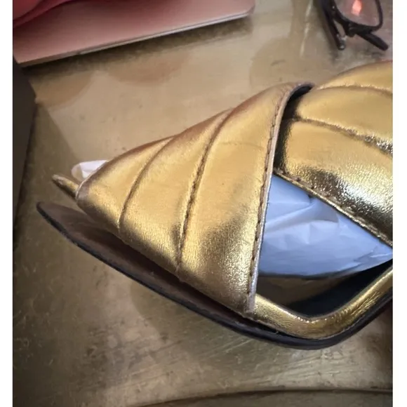 Gucci Napa Silk Gold Mules, size 38