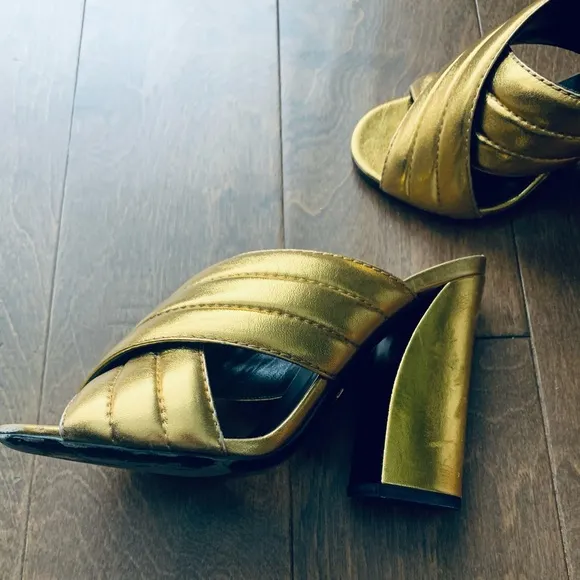 Gucci Napa Silk Gold Mules, size 38