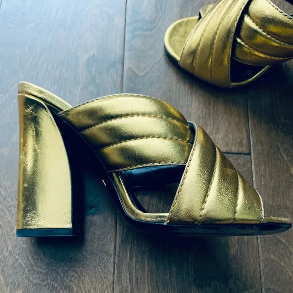 Gucci Napa Silk Gold Mules, size 38