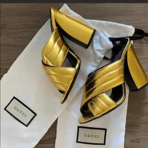 Gucci Napa Silk Gold Mules, size 38