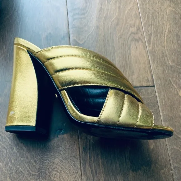 Gucci Napa Silk Gold Mules, size 38