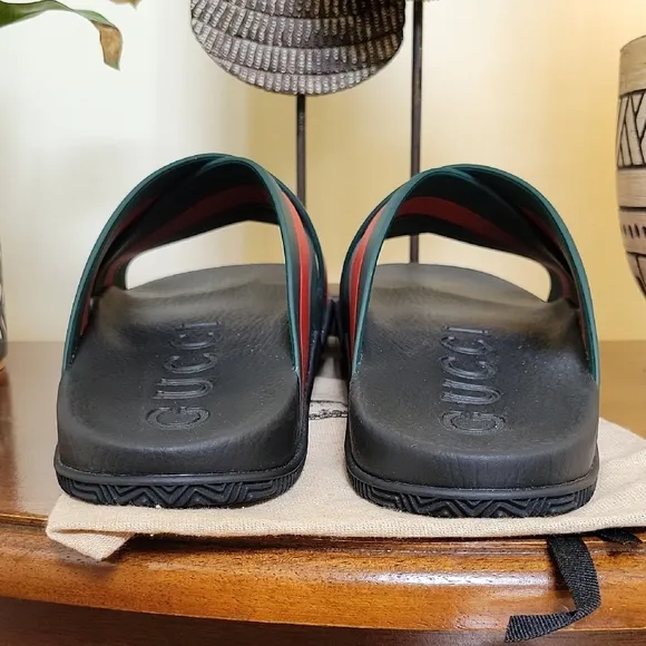Gucci Women's Black and Red Slide Sandals