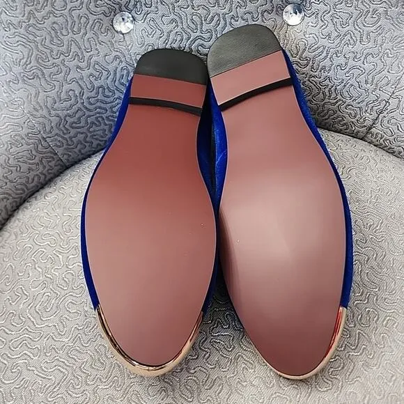 Harpelunde Blue Velvet Look Shoes with Shiny Tip, NIB, 12