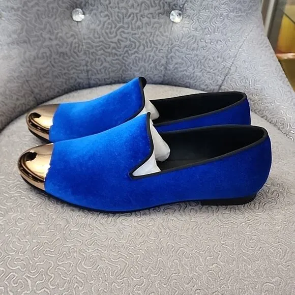 Harpelunde Blue Velvet Look Shoes with Shiny Tip, NIB, 12