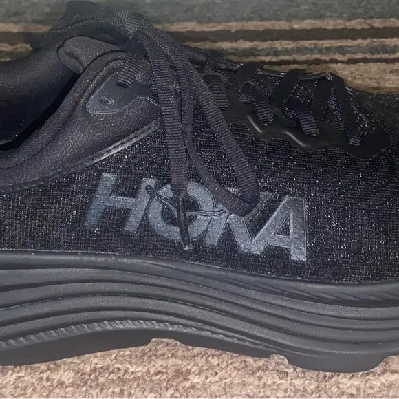 Hoka Black Athletic Shoes with Chunky Sole and Padded Collar