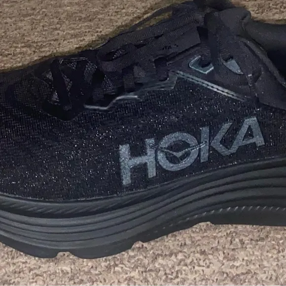 Hoka Black Athletic Shoes with Chunky Sole and Padded Collar